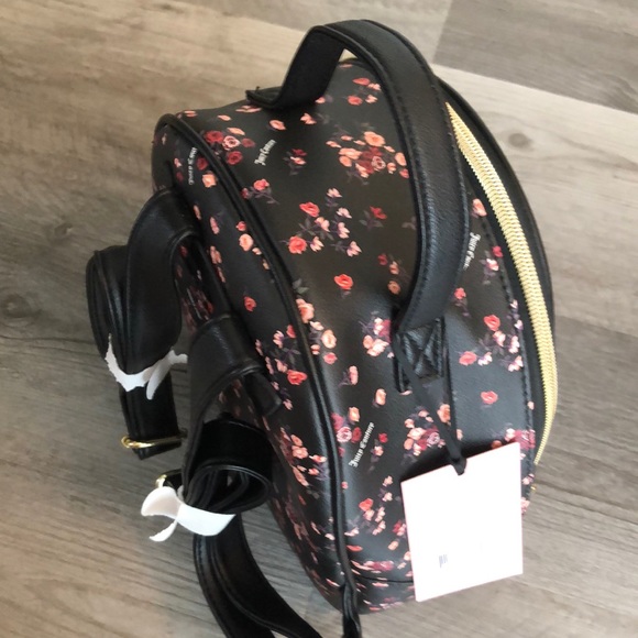 Juicy Couture Ditsy Rose Black Pretty Bow Faux Leather Backpack NWT - Picture 10 of 16